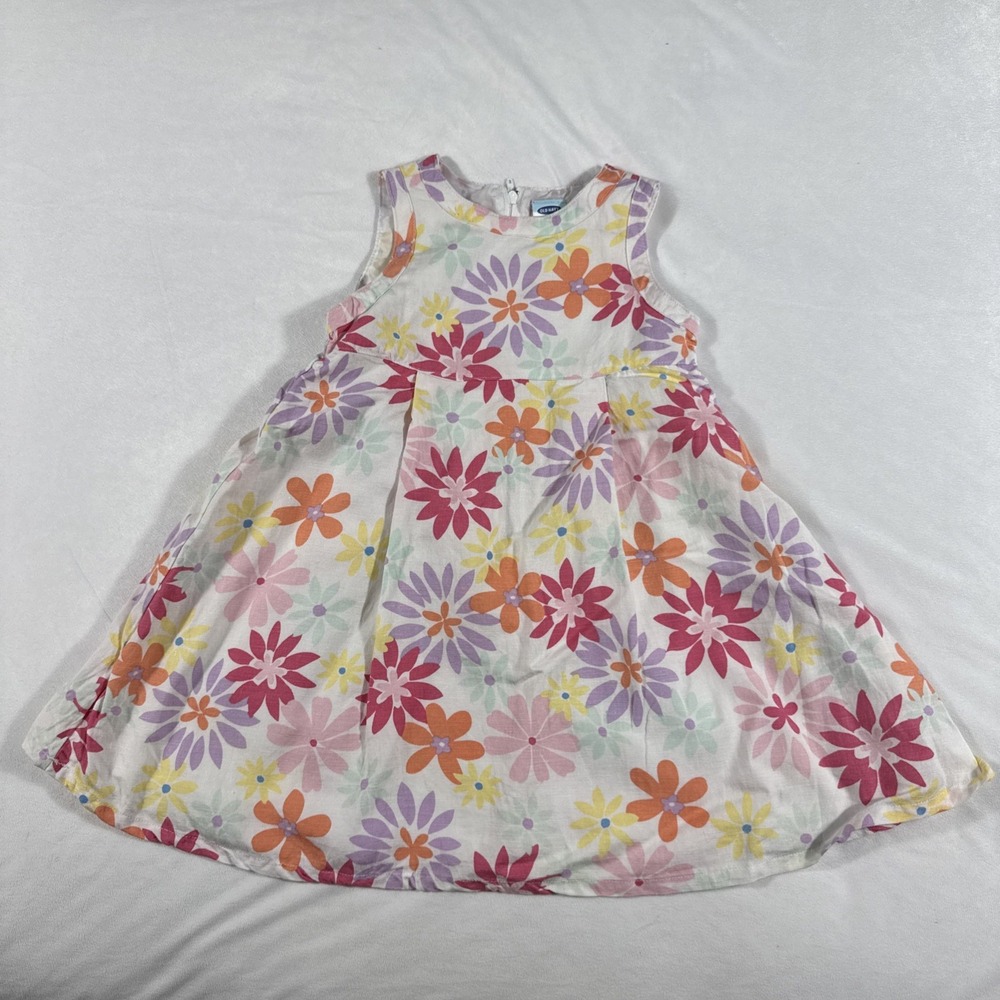 OLD NAVY Girls 2T Dress Sleeveless Linen Blend Colorful Floral Pink Purple Multi